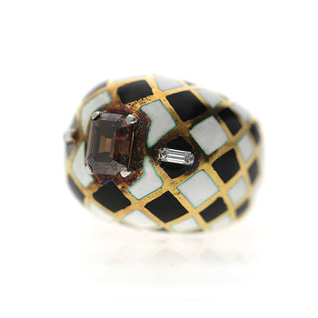 GIA認定 1.38カラットのファンシーオレンジブラウンダイヤモンド、エナメル仕上げの18Kゴールド製ドームRing – Assay Jewelers