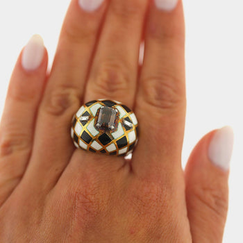 GIA認定 1.38カラットのファンシーオレンジブラウンダイヤモンド、エナメル仕上げの18Kゴールド製ドームRing – Assay Jewelers