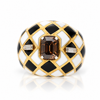 GIA Certified 1.38 Carat Fancy Orangy Brown Diamond Enamel 18K Gold Dome Ring – Assay Jewelers