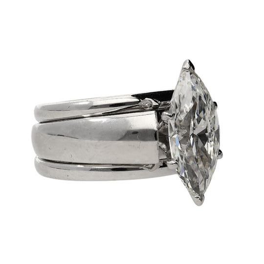 GIA Certified 1.46 Carat Marquise Diamond M/VVS2 Platinum Wide Band Ring