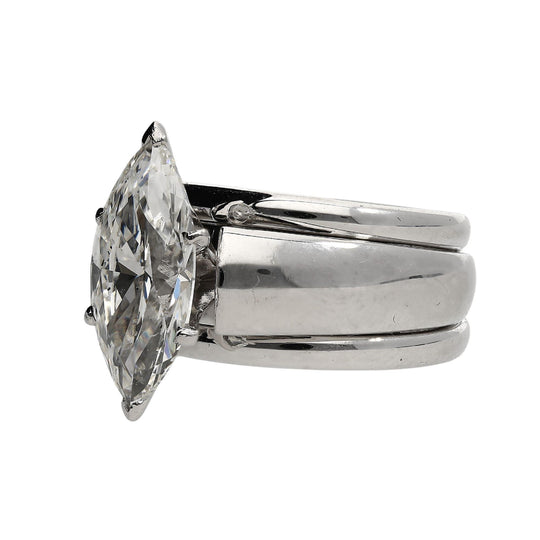 GIA Certified 1.46 Carat Marquise Diamond M/VVS2 Platinum Wide Band Ring