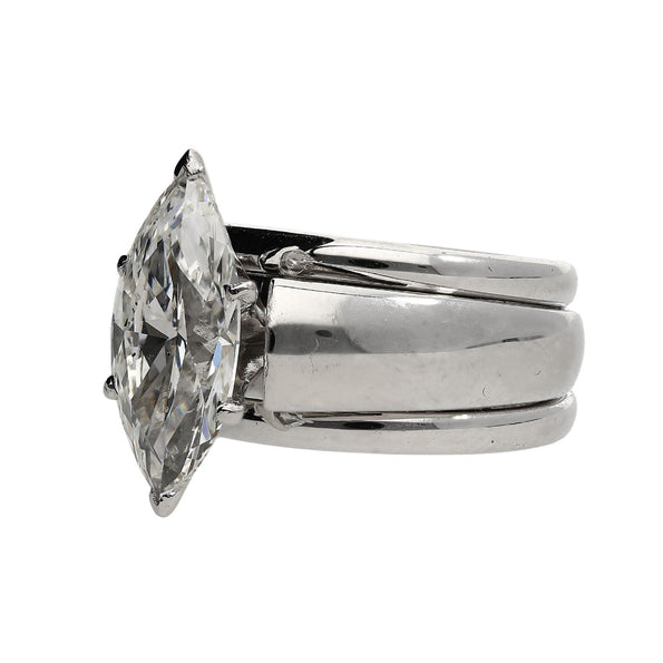GIA Certified 1.46 Carat Marquise Diamond M/VVS2 Platinum Wide Band Ring