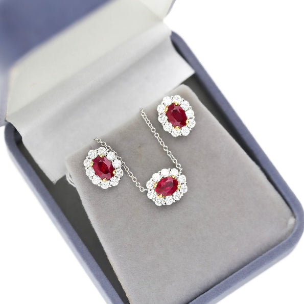 GIA Certified 1.47 Carat Ruby & Diamond Halo Floating Pendant Necklace