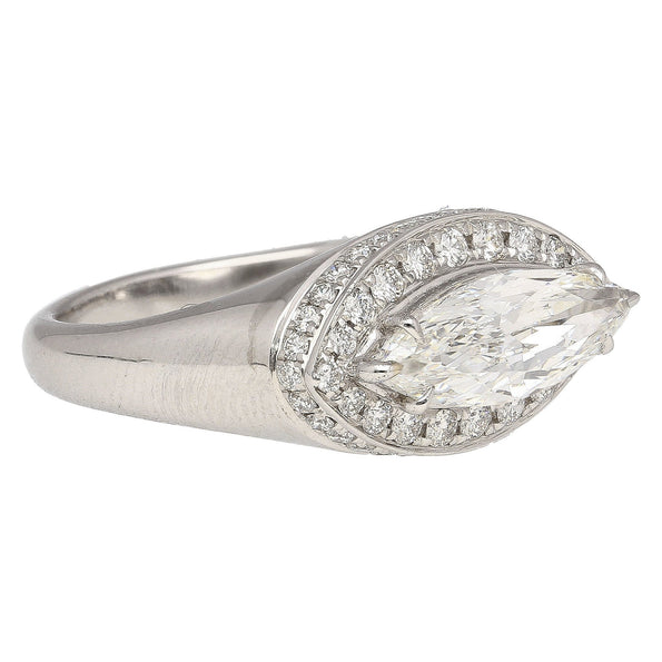 GIA Certified 1.5 Carat Marquise Cut E/VS2 Diamond Horizontal Set Mens Pinky Ring