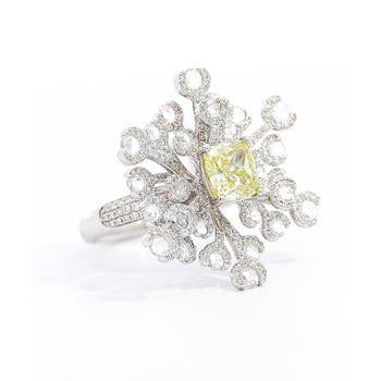 GIA Certified 1.52 Carat Fancy Greenish Yellow Diamond Briolette Snowflake Ring – Assay Jewelers