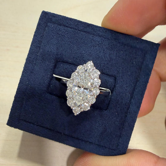 GIA Certified 1.55 Carat G/VS1 Marquise Diamond Halo 18K Engagement Ring