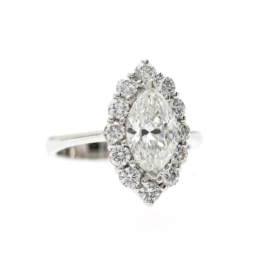 GIA Certified 1.55 Carat G/VS1 Marquise Diamond Halo 18K Engagement Ring