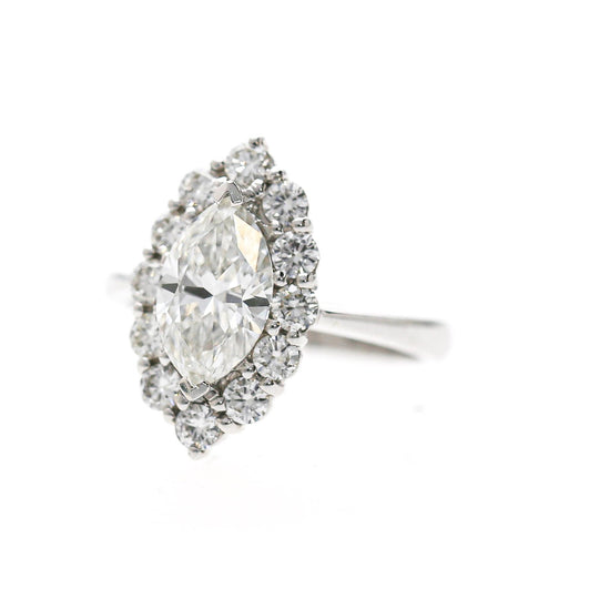 GIA Certified 1.55 Carat G/VS1 Marquise Diamond Halo 18K Engagement Ring
