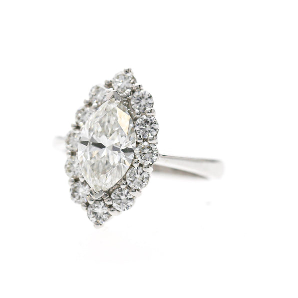 GIA Certified 1.55 Carat G/VS1 Marquise Diamond Halo 18K Engagement Ring
