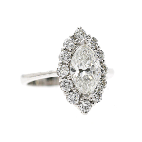 GIA Certified 1.55 Carat G/VS1 Marquise Diamond Halo 18K Engagement Ring