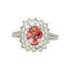 GIA Certified 1.63 Carat Padparadscha Sapphire and Diamond Halo Set Cluster Ring