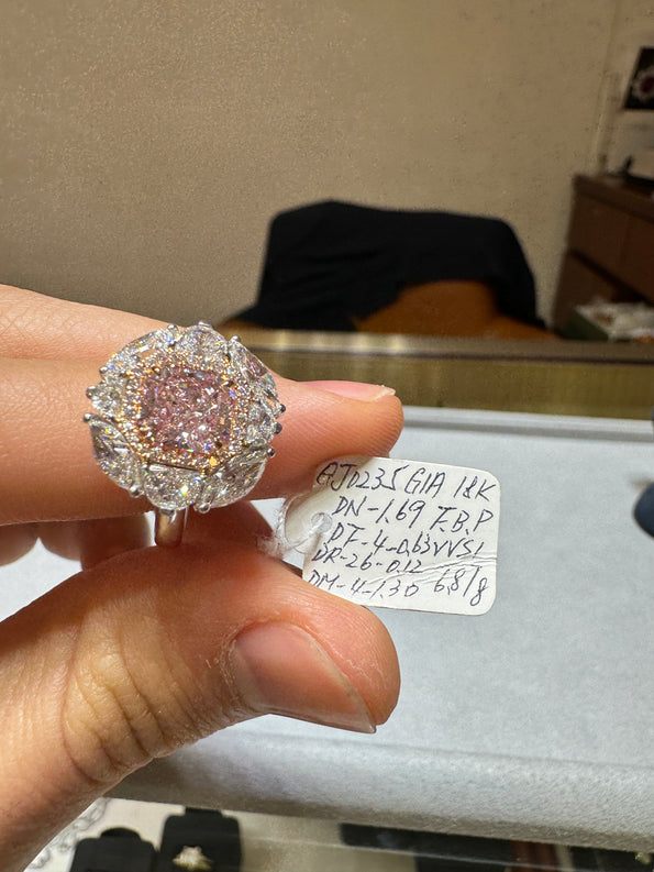 GIA Certified 1.69 Carat Radiant Cut Fancy Brownish Pink Diamond Engagement Ring