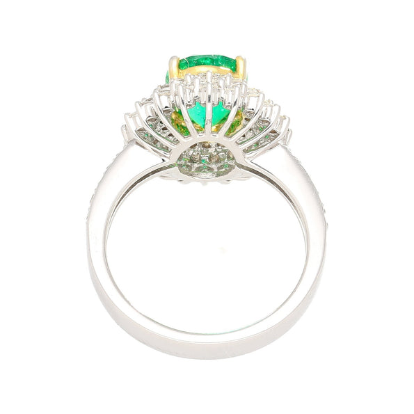 GIA Certified 1.76 carat Minor Oil Oval Colombian Emerald & Diamond Halo Ring in 18K