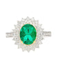 GIA Certified 1.76 carat Minor Oil Oval Colombian Emerald & Diamond Halo Ring in 18K