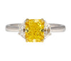 GIA Certified 2 Carat Fancy Vivid Yellow Radiant Cut Diamond 3-Stone Ring With Half Moon Diamond Side Stones