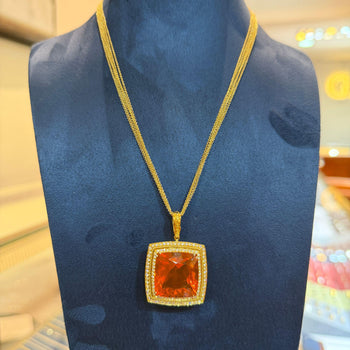 GIA Certified 20.61 Carat Orange Opal 18K Gold Diamond Pendant Necklace – Assay Jewelers