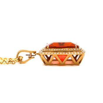 GIA Certified 20.61 Carat Orange Opal 18K Gold Diamond Pendant Necklace – Assay Jewelers