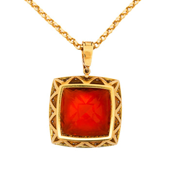 GIA Certified 20.61 Carat Orange Opal 18K Gold Diamond Pendant Necklace – Assay Jewelers