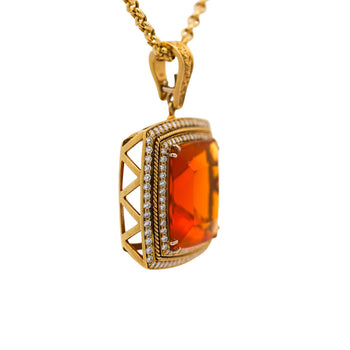 GIA Certified 20.61 Carat Orange Opal 18K Gold Diamond Pendant Necklace – Assay Jewelers