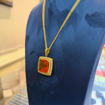 GIA Certified 20.61 Carat Orange Opal 18K Gold Diamond Pendant Necklace – Assay Jewelers