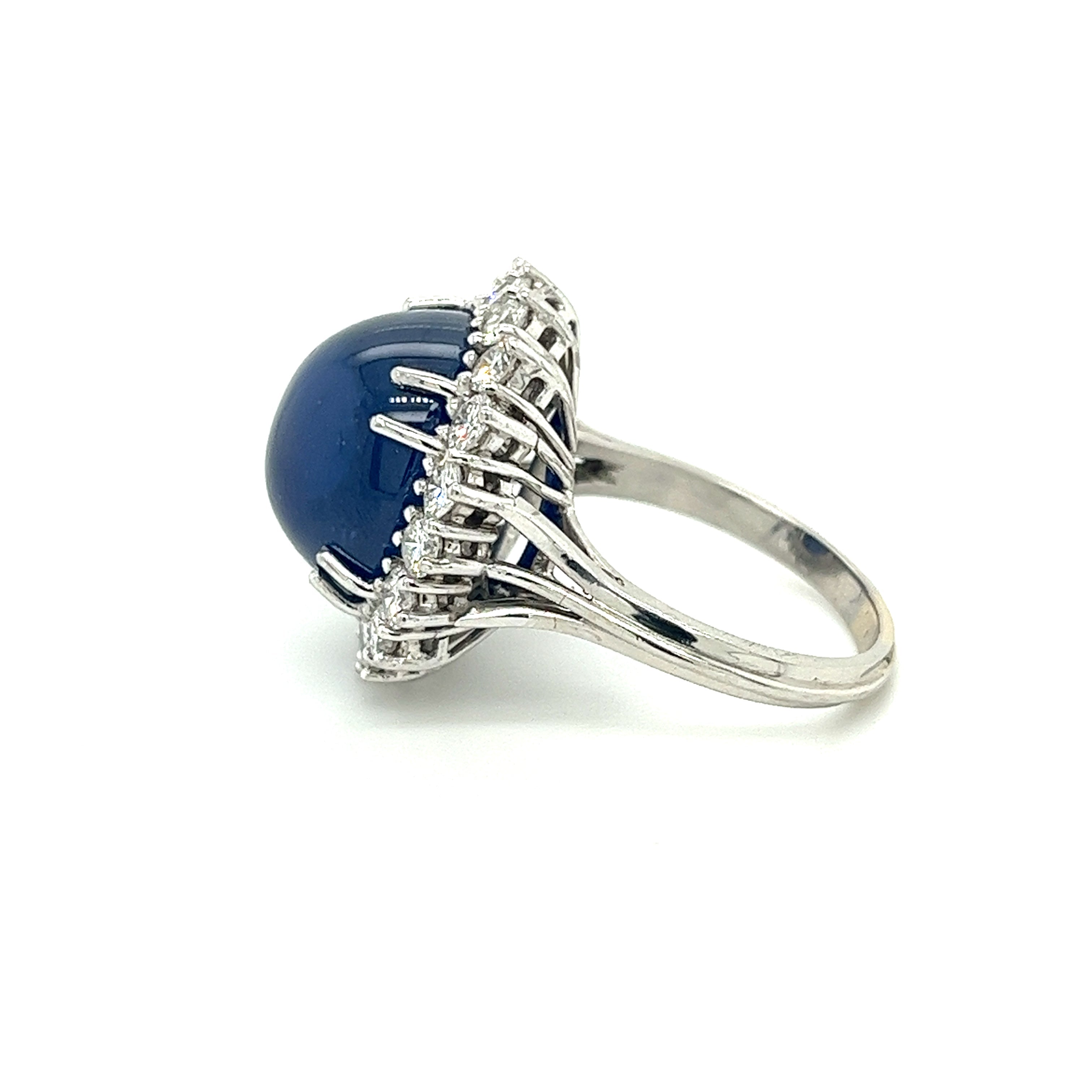 GIA Certified 25 Carat Cabochon Blue Sapphire & Diamond Halo Ring in Platinum-Sapphire ring-ASSAY