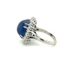 GIA Certified 25 Carat Cabochon Blue Sapphire & Diamond Halo Ring in Platinum-Sapphire ring-ASSAY