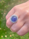 GIA Certified 25 Carat Cabochon Blue Sapphire & Diamond Halo Ring in Platinum-Sapphire ring-ASSAY