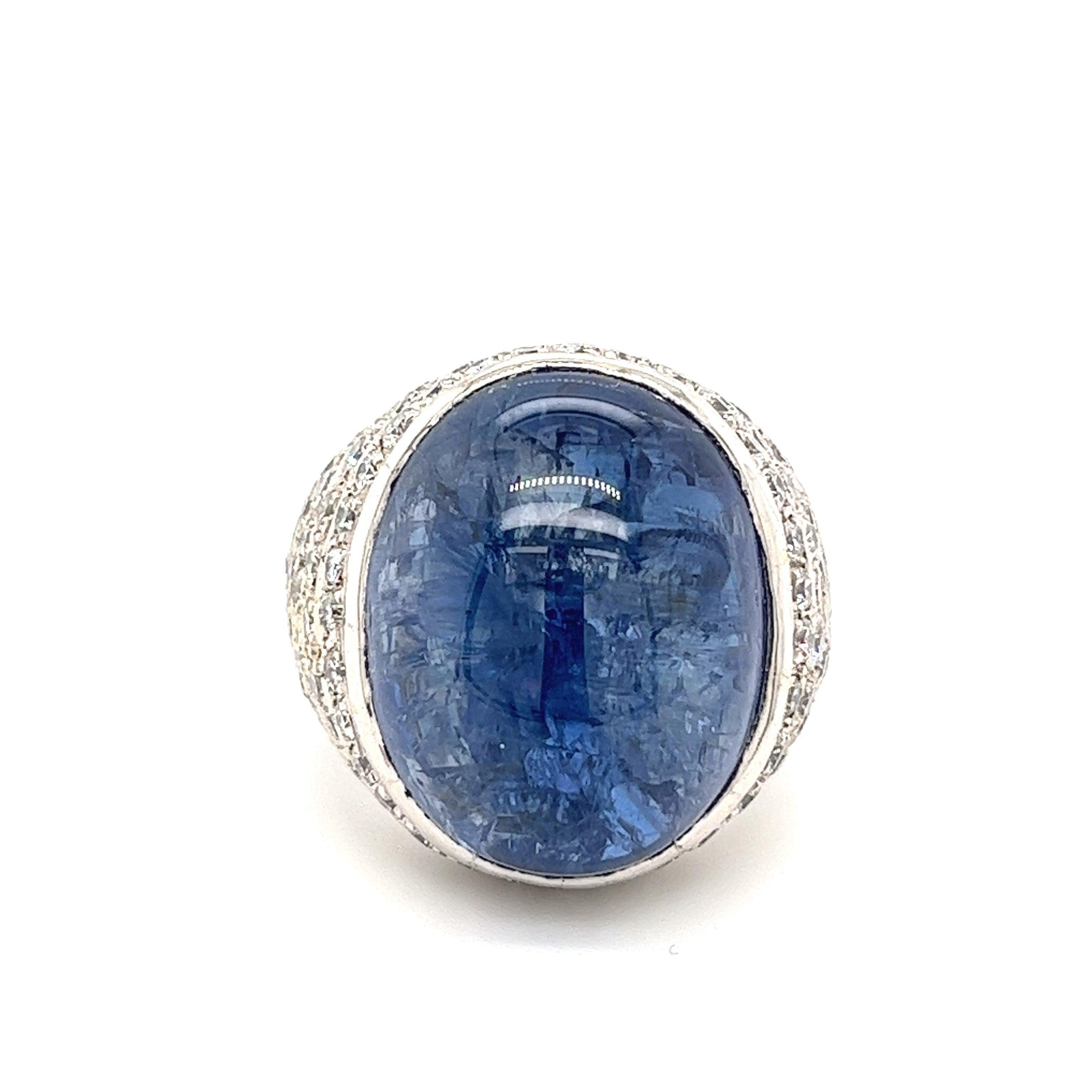 26 Carat Cabochon-Cut Blue Sapphire Cocktail Ring-ASSAY-ASSAY