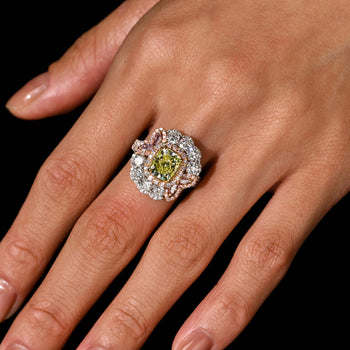 GIA Certified 2.02 Carat Cushion Cut Fancy Greenish Yellow Diamond Ring – Assay Jewelers