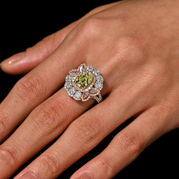 GIA Certified 2.02 Carat Cushion Cut Fancy Greenish Yellow Diamond Ring – Assay Jewelers