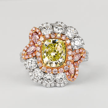 GIA Certified 2.02 Carat Cushion Cut Fancy Greenish Yellow Diamond Ring – Assay Jewelers