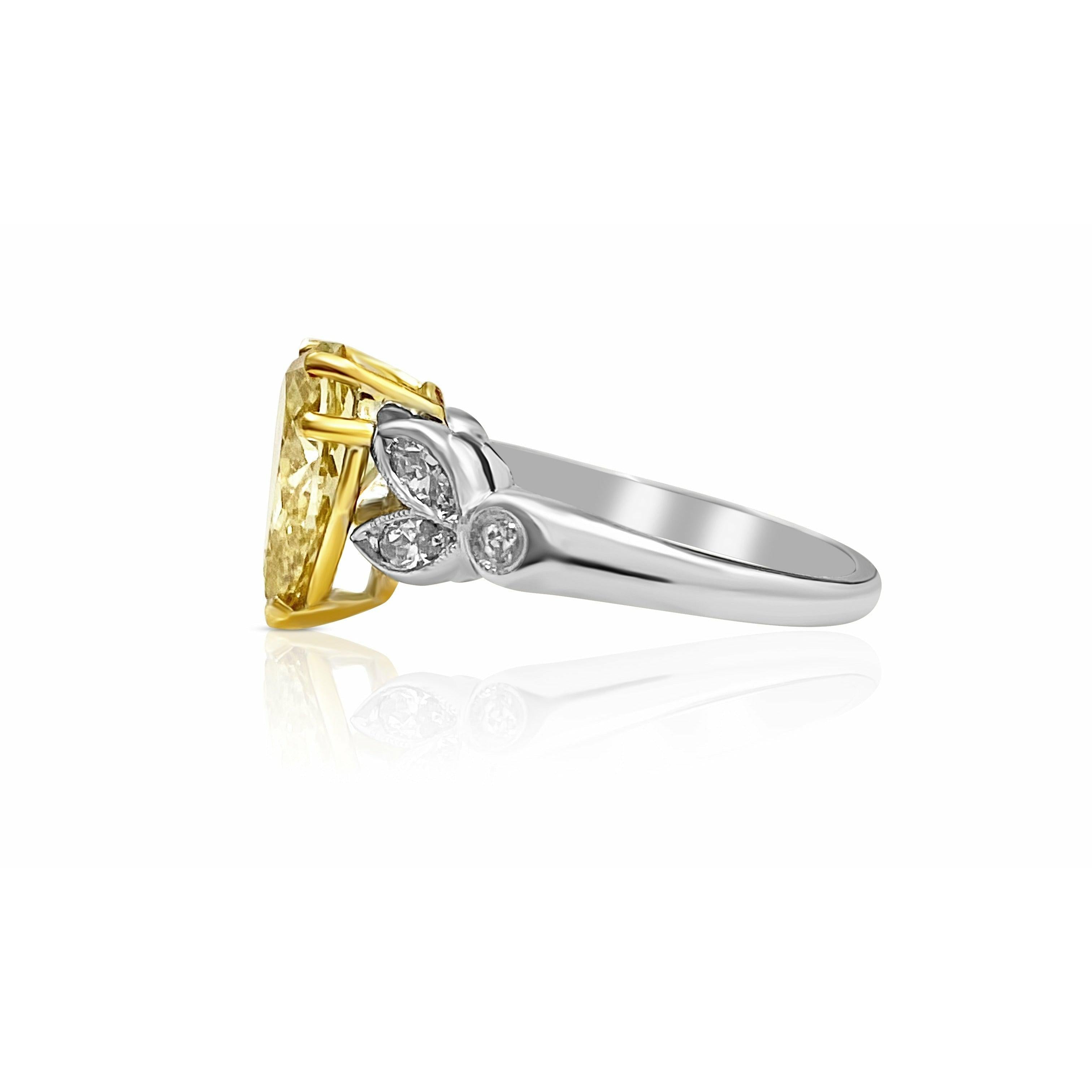 GIA Certified 2.07 Carat Pear-Shape Fancy Yellow & White Diamond Platinum Ring - ASSAY