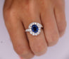 GIA Certified 2.18 Carat Oval Blue Sapphire & Diamond Platinum Bypass Halo Ring-Rings-ASSAY