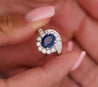 GIA Certified 2.18 Carat Oval Blue Sapphire & Diamond Platinum Bypass Halo Ring-Rings-ASSAY