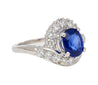 GIA Certified 2.18 Carat Oval Blue Sapphire & Diamond Platinum Bypass Halo Ring