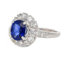 GIA Certified 2.18 Carat Oval Blue Sapphire & Diamond Platinum Bypass Halo Ring