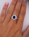 GIA Certified 2.18 Carat Oval Blue Sapphire & Diamond Platinum Bypass Halo Ring