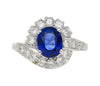 GIA Certified 2.18 Carat Oval Blue Sapphire & Diamond Platinum Bypass Halo Ring