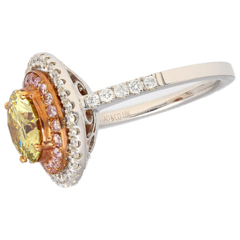 GIA Certified 2.30 Carat Fancy Brownish Greenish Yellow Diamond Round Double Halo Ring – Assay Jewelers