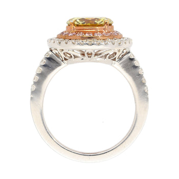 GIA Certified 2.30 Carat Fancy Brownish Greenish Yellow Diamond Round Double Halo Ring – Assay Jewelers