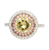 GIA Zertifiziert 2,30 Karat Fancy Brownish Greenish Yellow Diamant Rund Doppel Halo Ring