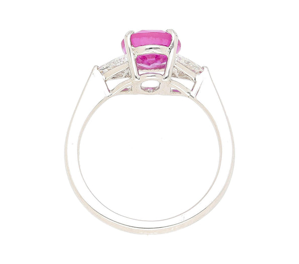 GIA Certified 2.31 Carat Pink Sapphire Oval & Diamond 3-Stone Ring
