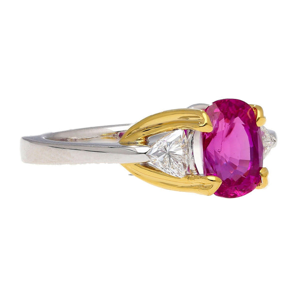 GIA Certified 2.42 Carat Purplish Pink Sapphire & Diamond Three Stone Ring