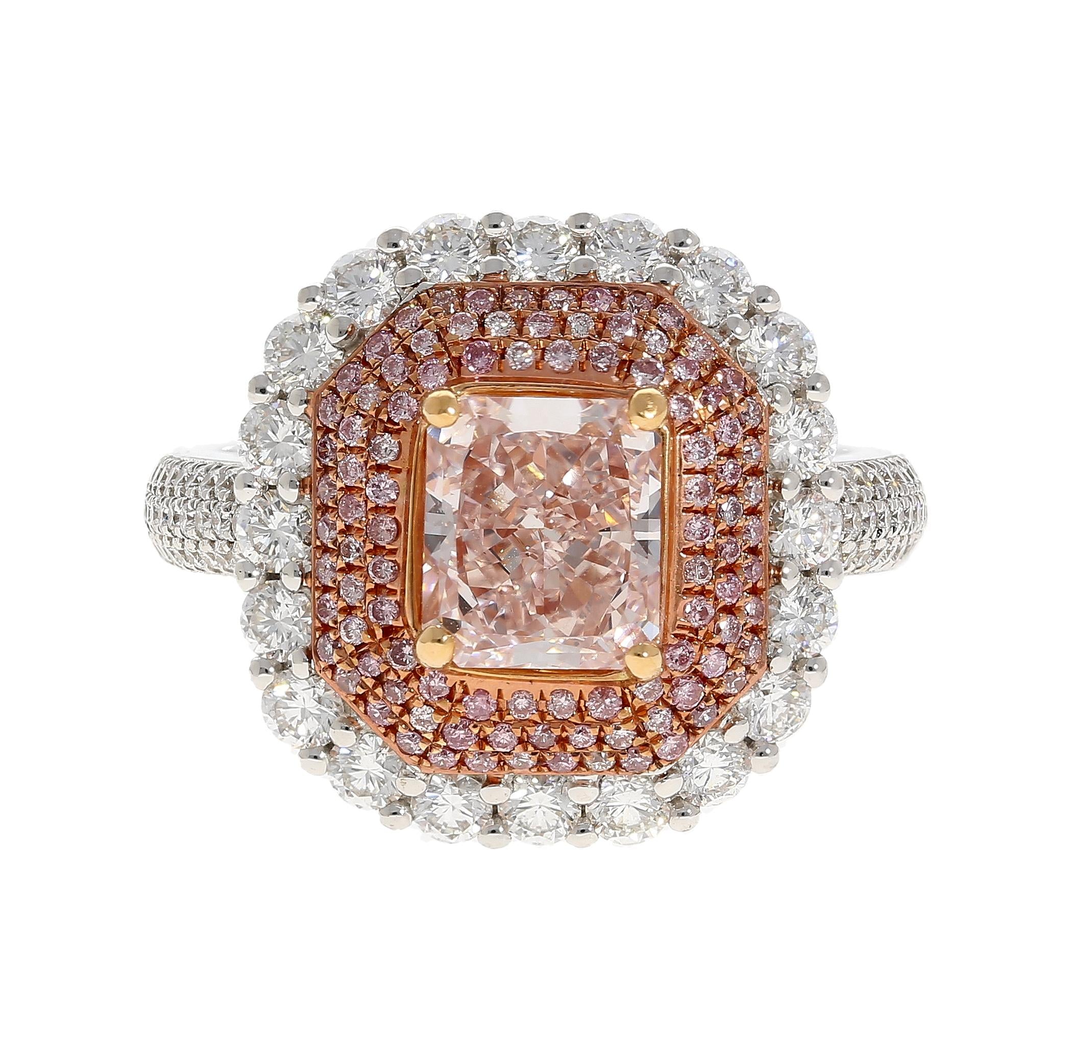 GIA Certified 2.69 Carat Fancy Orangey Pink Diamond and Diamond Halo Ring