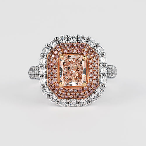GIA Certified 2.69ct Fancy Orangy Pink Diamond Halo Ring