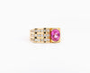 GIA Certified 2.77 Carat Oval Cut Pink Sapphire Square Shape Ring in Half Bezel and Channel Setting