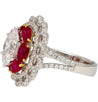 GIA Certified 2.8 Carat Oval Lab Diamond & Ruby Halo Floral 18K White Gold Ring