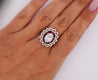 GIA Certified 2.8 Carat Oval Lab Diamond & Ruby Halo Floral 18K Ring