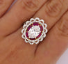 GIA Certified 2.8 Carat Oval Lab Diamond & Ruby Halo Floral 18K Ring