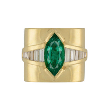 GIA Certified 3 Carat Marquise Emerald & Diamond Channel 18K Gold Statement Ring – Assay Jewelers
